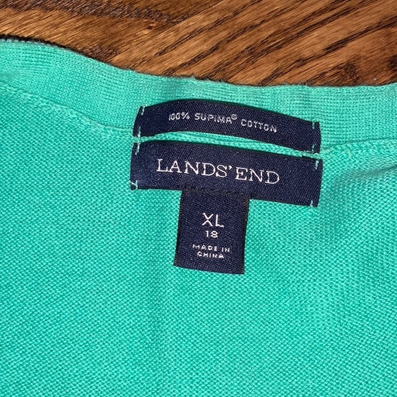 Lands' End Women's XL V-neck Button Up Cardigan Green 100% Pima Cotton Sweater - Picture 3 of 8